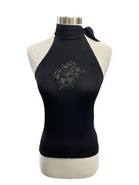 Vintage Versace Medusa Head Black Halter Top